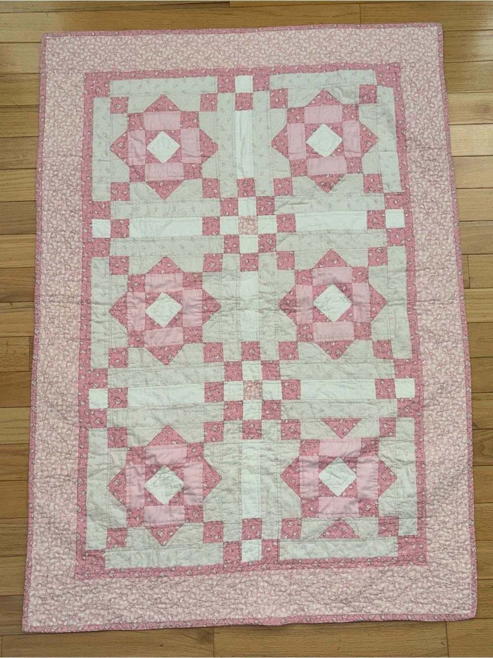 Handmade Pink Quilt Baby Blanket 56 X 39 Flannel Patchwork Nursery Crib Toddler